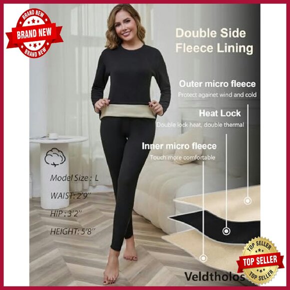 Fleece Lined Thermal Set Long Johns Base Layer Women's Winter Wear - Picture 6 of 8